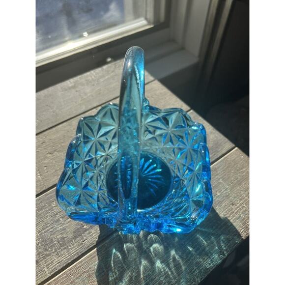 EUC Vintage Indiana Glass Monticello Aqua Blue Basket Handle 7" Easter Gift Art - Picture 3 of 12